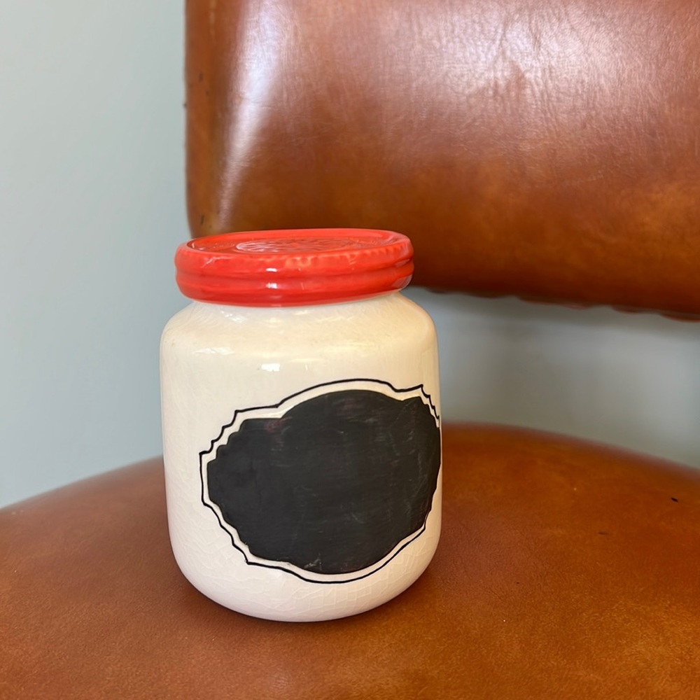 Cute storage jar with red lid, chalkboard label
